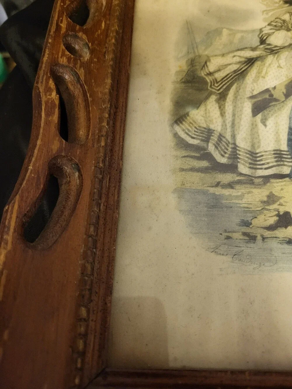 19th Century French La Mode Illustre Print In 13.5 × 11.5 Inch Wood Carved Frame